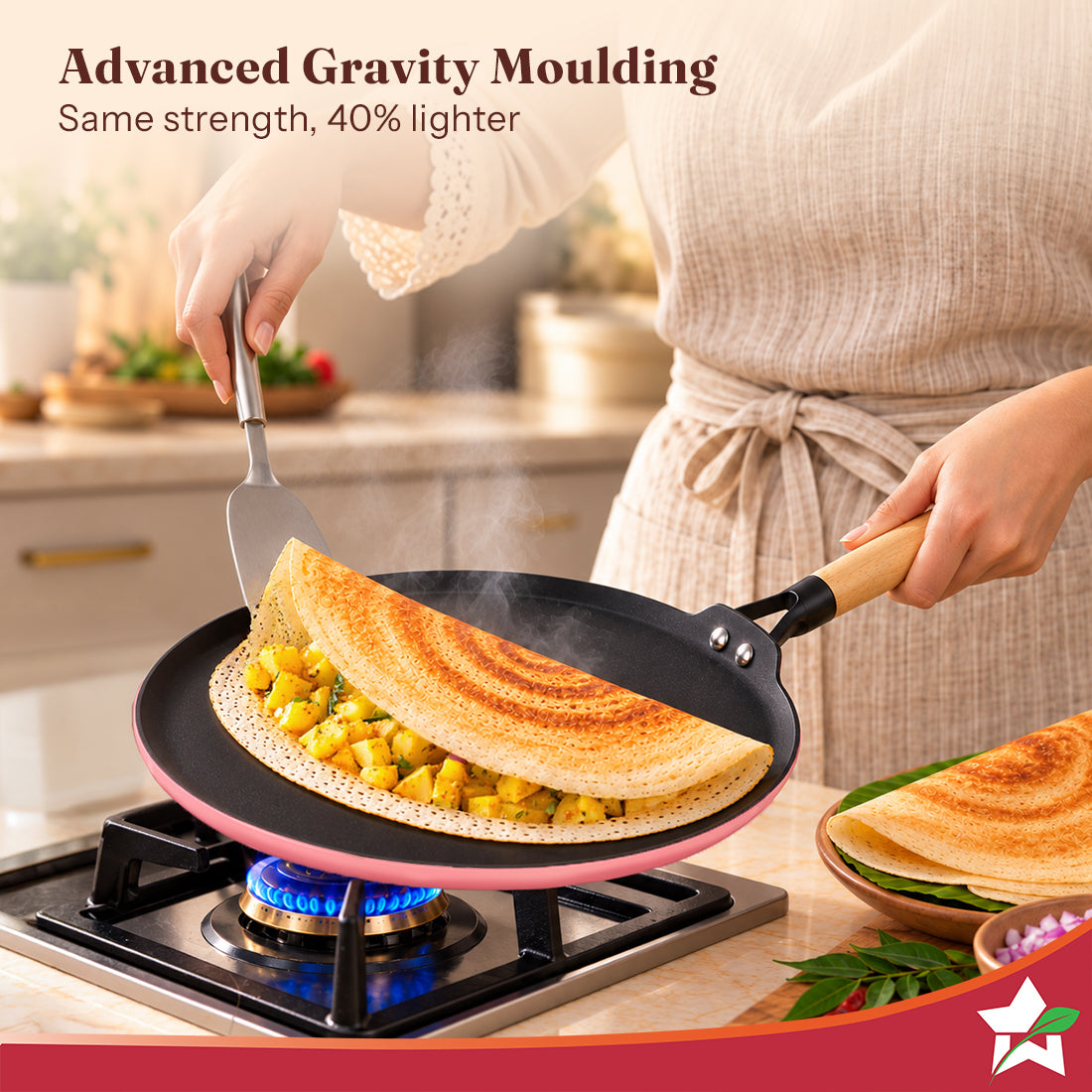 Wonderchef Ferro Enamel Light-weight Cast-iron Dosa Tawa, 28cm, No Seasoning Required, TitaniumShield Non-toxic Chemical