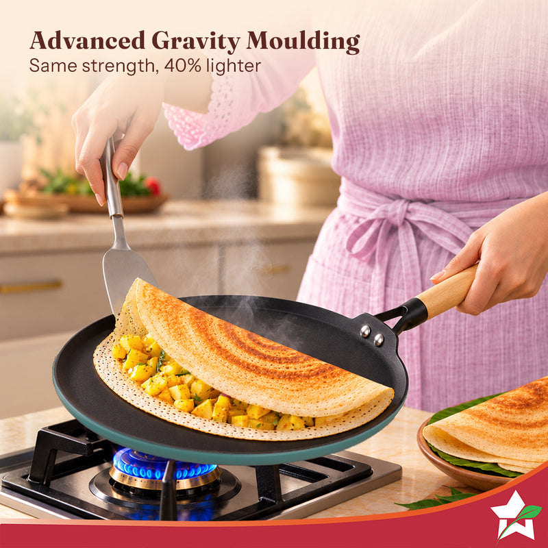Wonderchef Ferro Enamel Light-weight Cast-iron Dosa Tawa, 28cm, No Seasoning Required, TitaniumShield Non-toxic Chemical