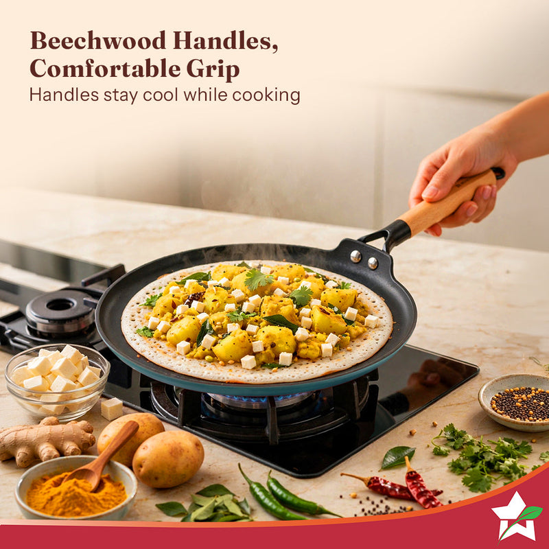 Wonderchef Ferro Enamel Light-weight Cast-iron Dosa Tawa, 28cm, No Seasoning Required, TitaniumShield Non-toxic Chemical
