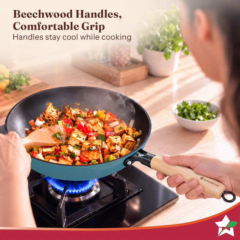Wonderchef Ferro Enamel Light-weight Cast-iron Fry Pan, 24cm, No Seasoning Required, TitaniumShield Non-toxic Chemical-f
