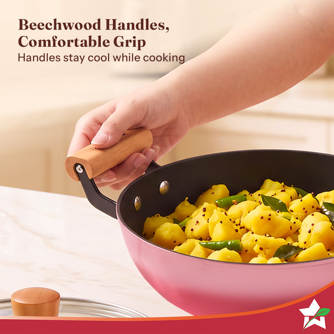 Wonderchef Ferro Enamel Light-weight Cast-iron Kadhai with Lid, 20cm, No Seasoning Required, TitaniumShield Non-toxic Ch