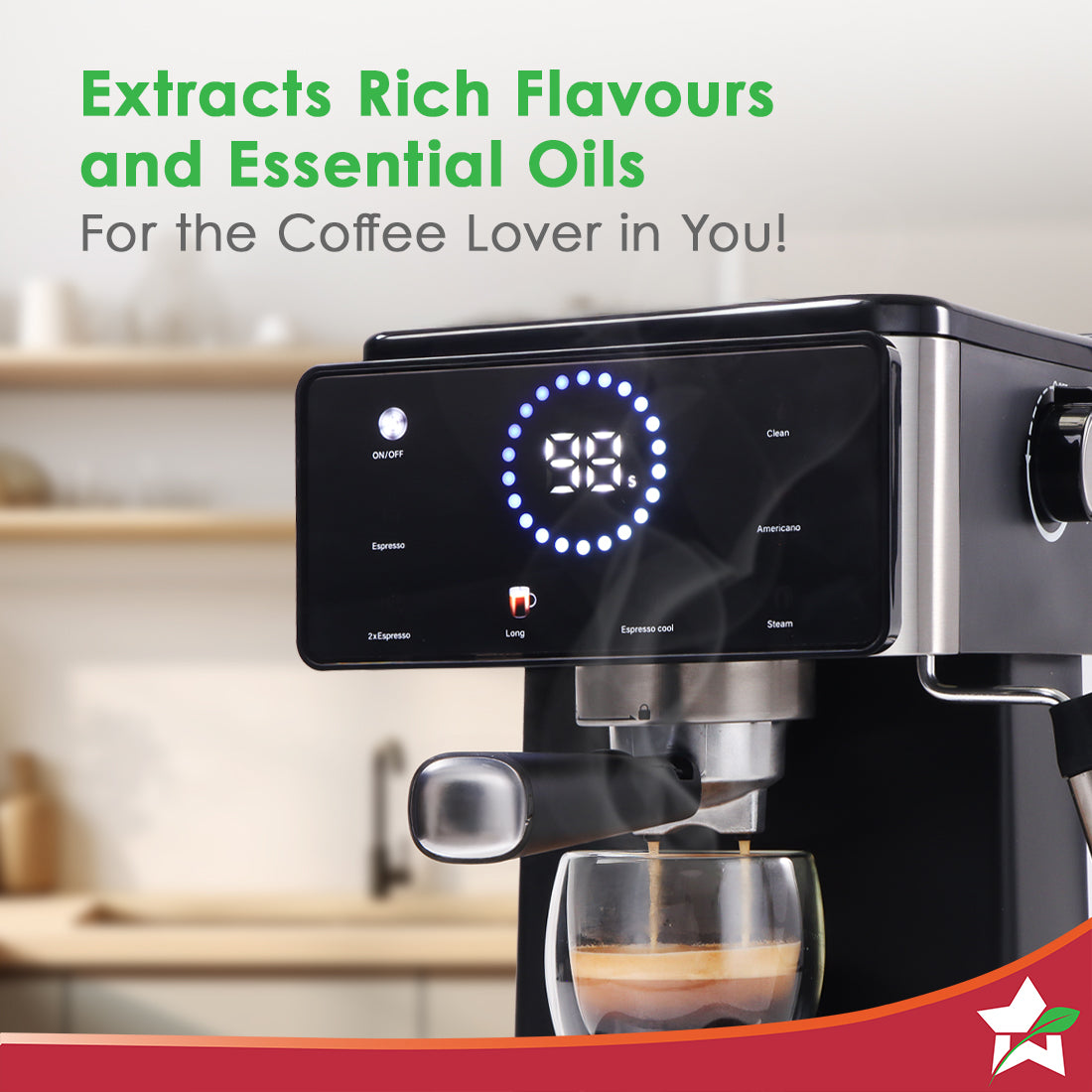 Wonderchef Rinaldi Espresso 20 bar Coffee Maker with Temperature Gauge | Espresso, Cappuccino, Latte, Mocha, Cold Coffee