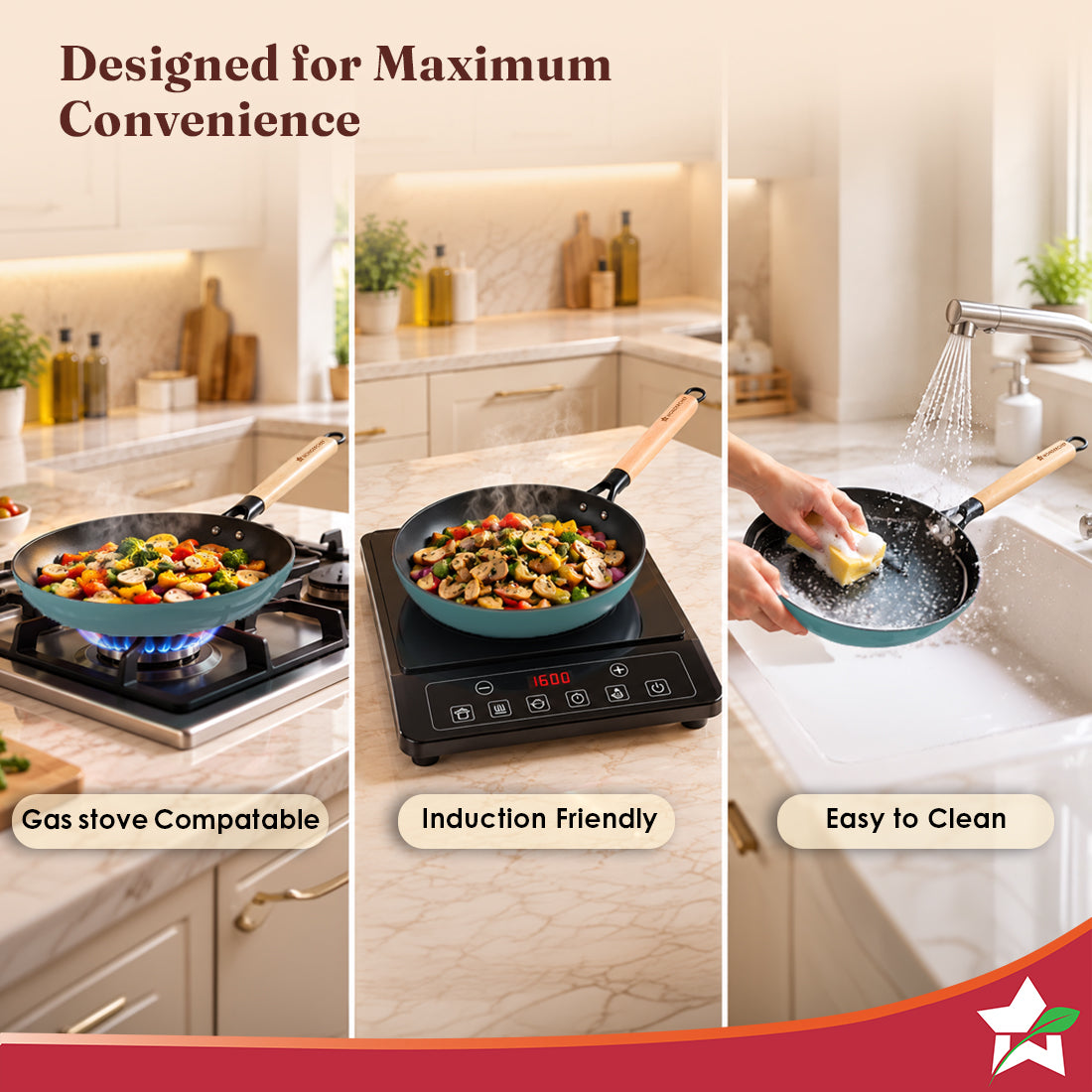 Wonderchef Ferro Enamel Light-weight Cast-iron Fry Pan, 24cm, No Seasoning Required, TitaniumShield Non-toxic Chemical-f