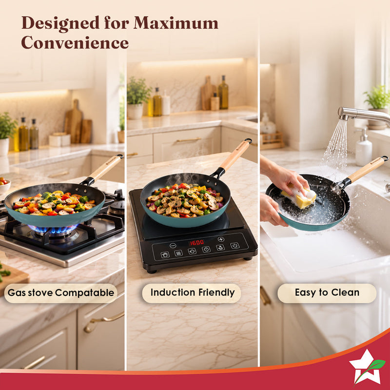 Wonderchef Ferro Enamel Light-weight Cast-iron Fry Pan, 24cm, No Seasoning Required, TitaniumShield Non-toxic Chemical-f
