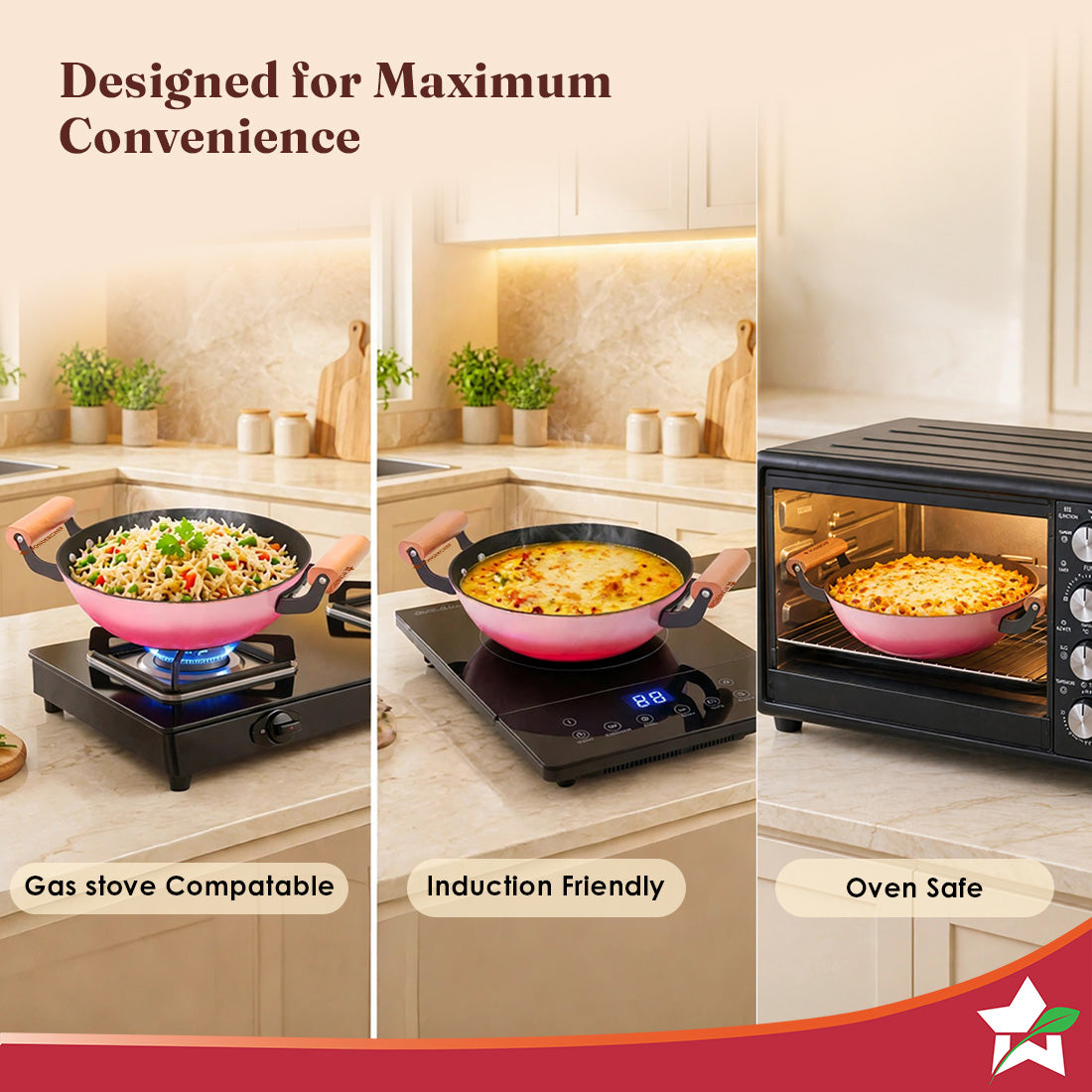 Wonderchef Ferro Enamel Light-weight Cast-iron Kadhai with Lid, 24cm, No Seasoning Required, TitaniumShield Non-toxic Ch