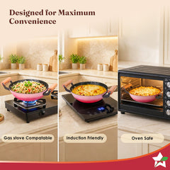 Wonderchef Ferro Enamel Light-weight Cast-iron Kadhai with Lid, 24cm, No Seasoning Required, TitaniumShield Non-toxic Ch