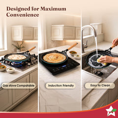 Wonderchef Ferro Enamel Light-weight Cast-iron Dosa Tawa, 28cm, No Seasoning Required, TitaniumShield Non-toxic Chemical