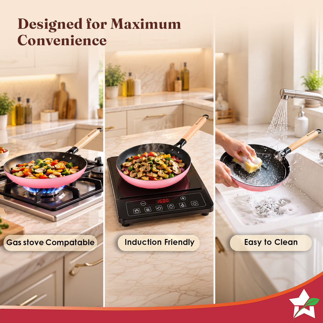 Wonderchef Ferro Enamel Light-weight Cast-iron Fry Pan, 20cm, No Seasoning Required, TitaniumShield Non-toxic Chemical-f