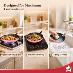 Wonderchef Ferro Enamel Light-weight Cast-iron Fry Pan, 20cm, No Seasoning Required, TitaniumShield Non-toxic Chemical-f