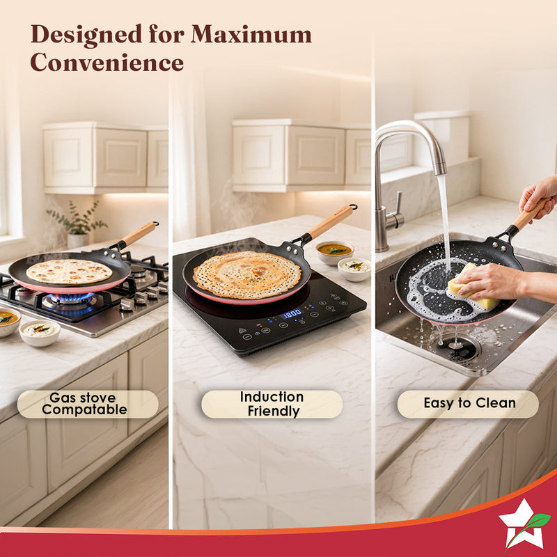 Wonderchef Ferro Enamel Light-weight Cast-iron Dosa Tawa, 28cm, No Seasoning Required, TitaniumShield Non-toxic Chemical