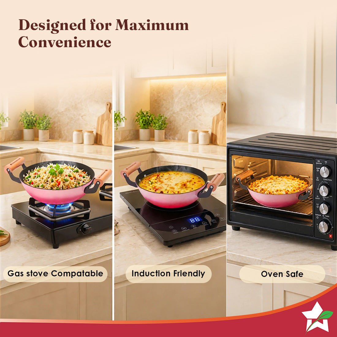 Wonderchef Ferro Enamel Light-weight Cast-iron Kadhai with Lid, 20cm, No Seasoning Required, TitaniumShield Non-toxic Ch