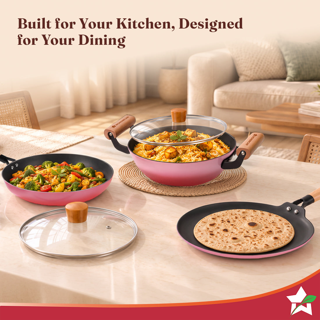 Wonderchef Ferro Enamel Light-weight Cast-iron Kadhai with Lid, 24cm, No Seasoning Required, TitaniumShield Non-toxic Ch