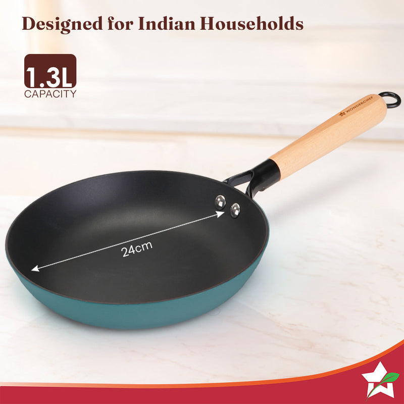 Wonderchef Ferro Enamel Light-weight Cast-iron Fry Pan, 24cm, No Seasoning Required, TitaniumShield Non-toxic Chemical-f