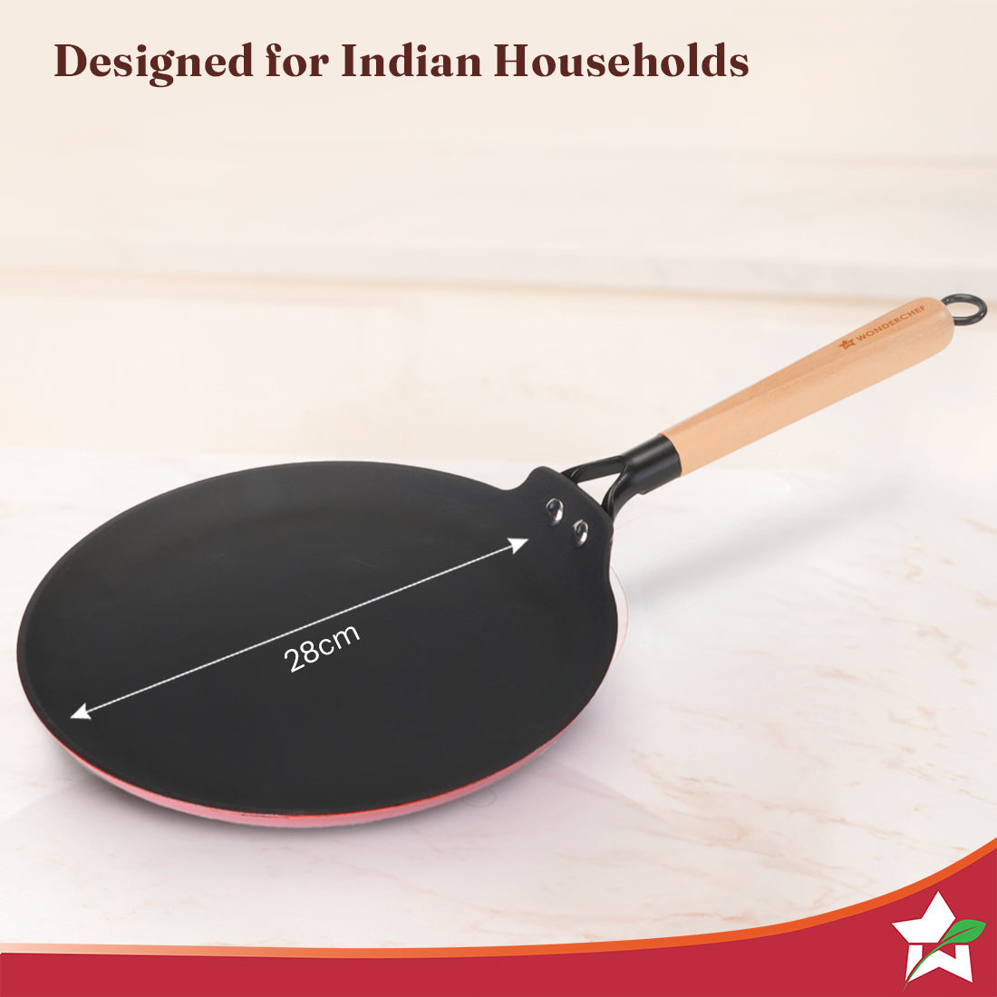 Wonderchef Ferro Enamel Light-weight Cast-iron Dosa Tawa, 28cm, No Seasoning Required, TitaniumShield Non-toxic Chemical