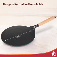 Wonderchef Ferro Enamel Light-weight Cast-iron Dosa Tawa, 28cm, No Seasoning Required, TitaniumShield Non-toxic Chemical