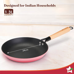 Wonderchef Ferro Enamel Light-weight Cast-iron Fry Pan, 24cm, No Seasoning Required, TitaniumShield Non-toxic Chemical-f