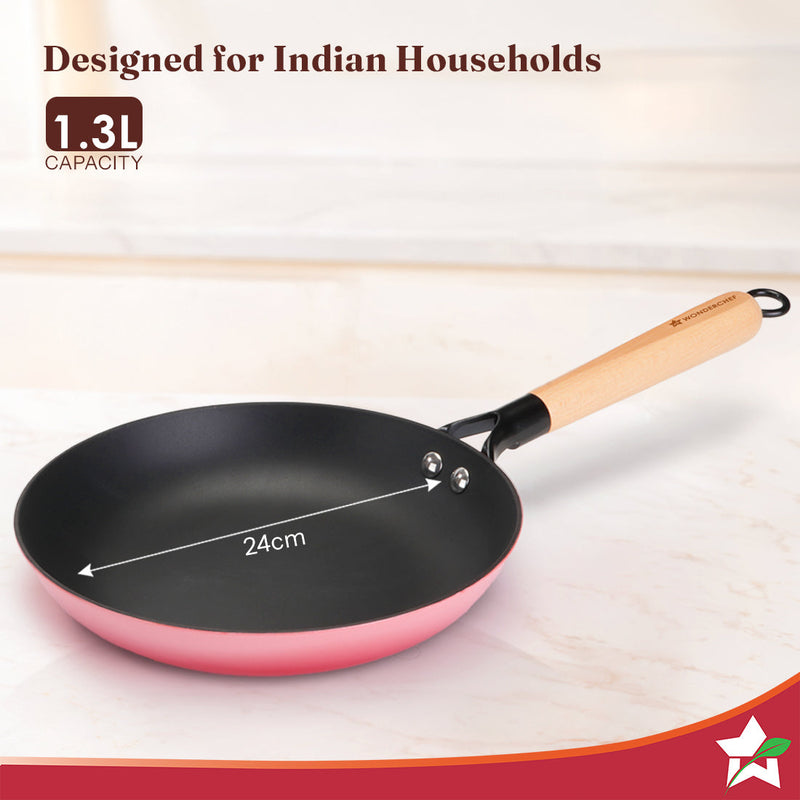 Wonderchef Ferro Enamel Light-weight Cast-iron Fry Pan, 24cm, No Seasoning Required, TitaniumShield Non-toxic Chemical-f