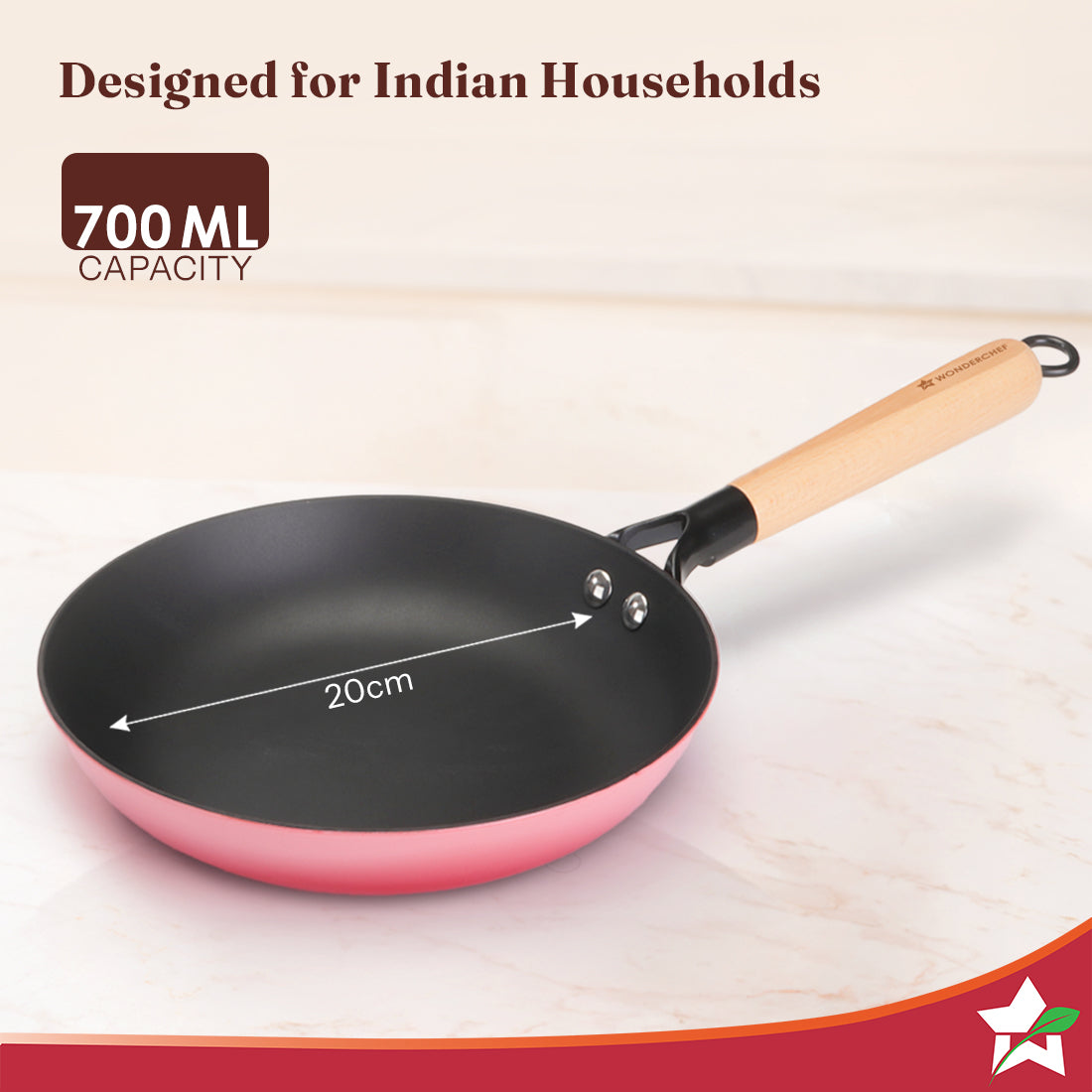 Wonderchef Ferro Enamel Light-weight Cast-iron Fry Pan, 20cm, No Seasoning Required, TitaniumShield Non-toxic Chemical-f