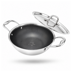 Wonderchef PremiumPro  Triply Stainless-steel Kadhai with Lid 24cm 2.7L for Kitchen, Toxin-free Non-stick HexaGlide Coat