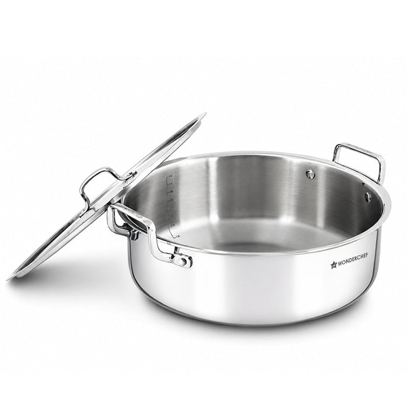 Wonderchef Stella Triply Stainless-steel Biryani Handi with Lid for Kitchen, 32cm 8.4L, Casserole for Slow Cooking, Dum Biryani, Gravies, Induction-friendly, Sturdy Handles, 10-Yr Warranty-1