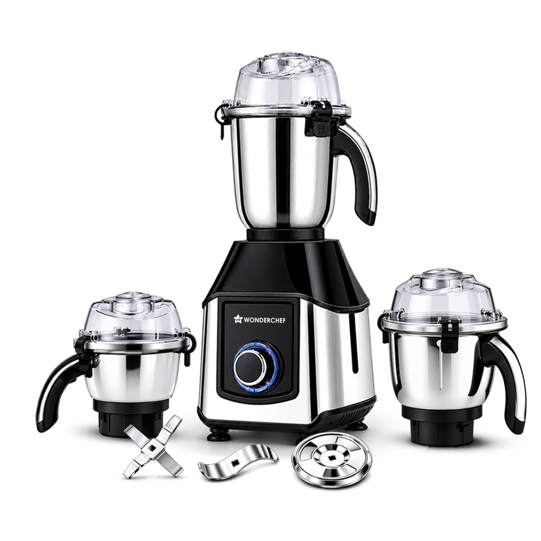 Wonderchef Inox 1000W Mixer Grinder with 3 Stainless-steel Jars, Special Blade for Silbatta Khada Masala Grinding, Minci