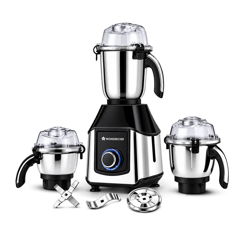 Wonderchef Inox 1000W Mixer Grinder with 3 Stainless-steel Jars, Special Blade for Silbatta Khada Masala Grinding, Minci