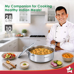 Wonderchef Stella Triply Stainless-steel Biryani Handi with Lid for Kitchen, 28cm 6.2L, Casserole for Slow Cooking, Dum Biryani, Gravies, Induction-friendly, Sturdy Handles, 10-Yr Warranty-2