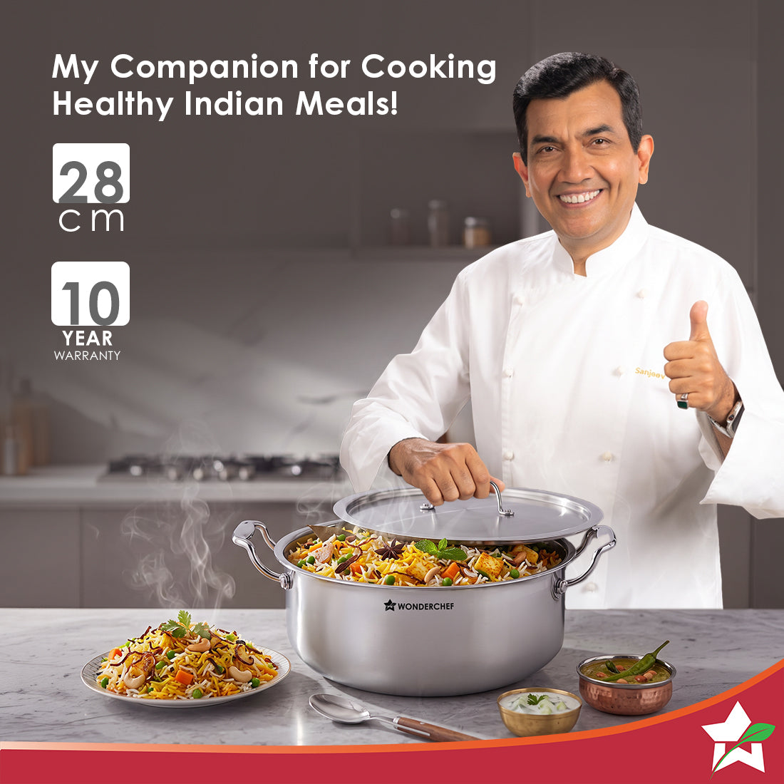 Wonderchef Premium Triply Stainless-steel Biryani Handi with Lid for Kitchen, 28cm 6.2L, Casserole for Slow Cooking, Dum