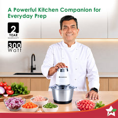Wonderchef Maestro Electric Chopper and Mincer for Kitchen, 300W Motor, Sharp Stainless-steel Blades and Whisk Attachmen