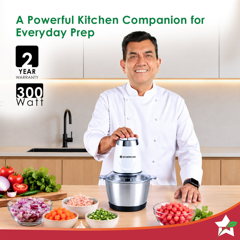 Wonderchef Maestro Electric Chopper and Mincer for Kitchen, 300W Motor, Sharp Stainless-steel Blades and Whisk Attachmen