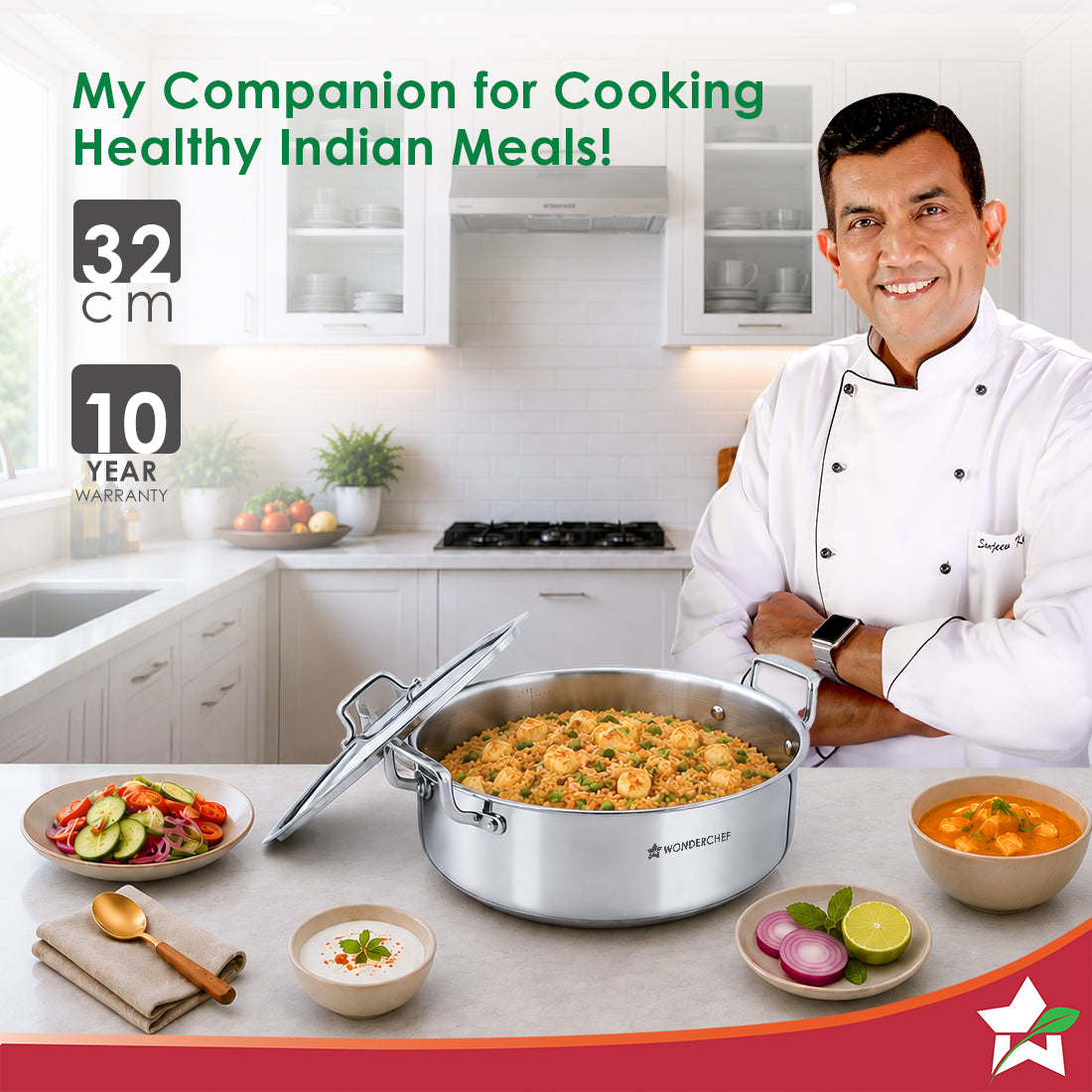 Wonderchef Stella Triply Stainless-steel Biryani Handi with Lid for Kitchen, 32cm 8.4L, Casserole for Slow Cooking, Dum Biryani, Gravies, Induction-friendly, Sturdy Handles, 10-Yr Warranty-2