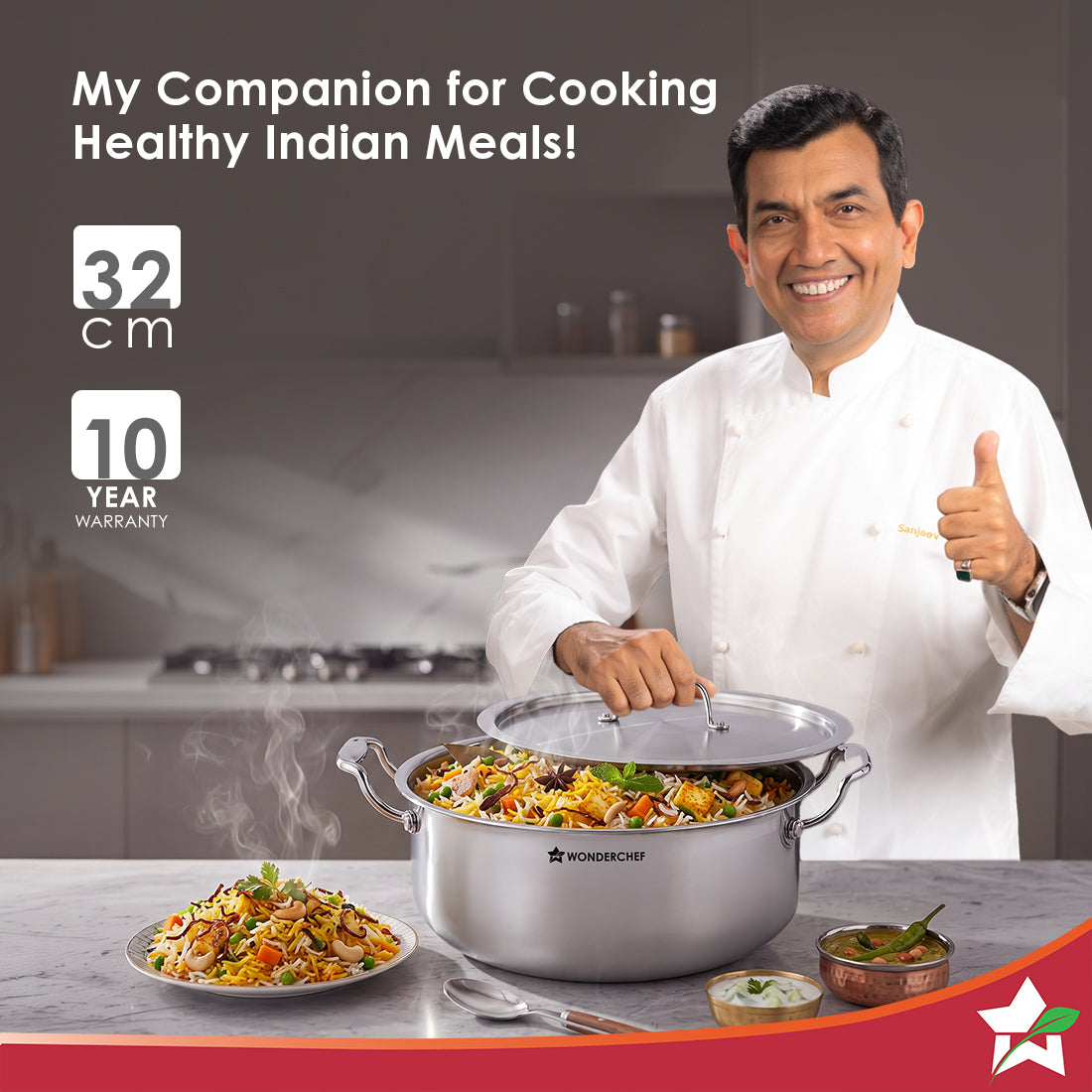 Wonderchef Premium Triply Stainless-steel Biryani Handi with Lid for Kitchen, 32cm 8.4L, Casserole for Slow Cooking, Dum