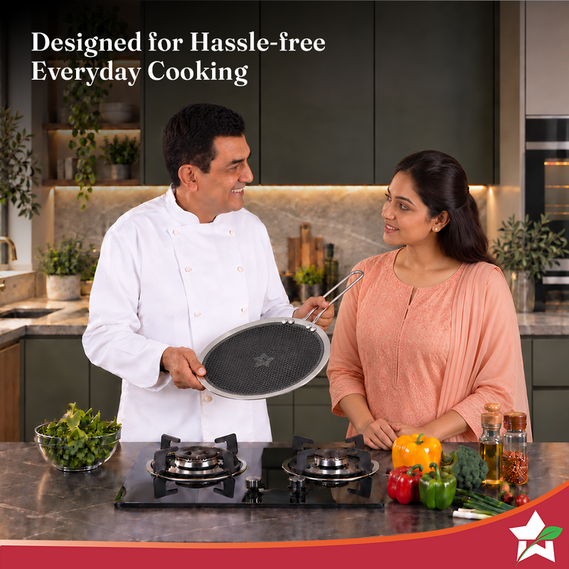 Wonderchef PremiumPro Triply Stainless-steel Roti Tawa 28cm for Kitchen, Toxin-free Non-stick HexaGlide Coating, Metal S