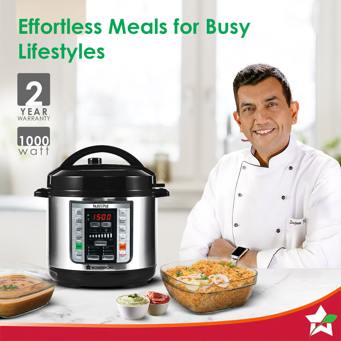Wonderchef Nutri-pot 3L Electric Pressure Cooker, 18 Pre-set Options, 304 Stainless Steel Inner Pot, Slow Cook, Rice/Mil