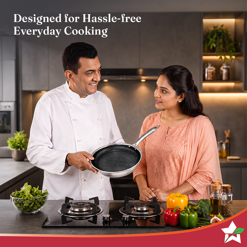 Wonderchef PremiumPro  Triply Stainless-steel Fry Pan 20cm 1L for Kitchen, Toxin-free Non-stick HexaGlide Coating, Metal