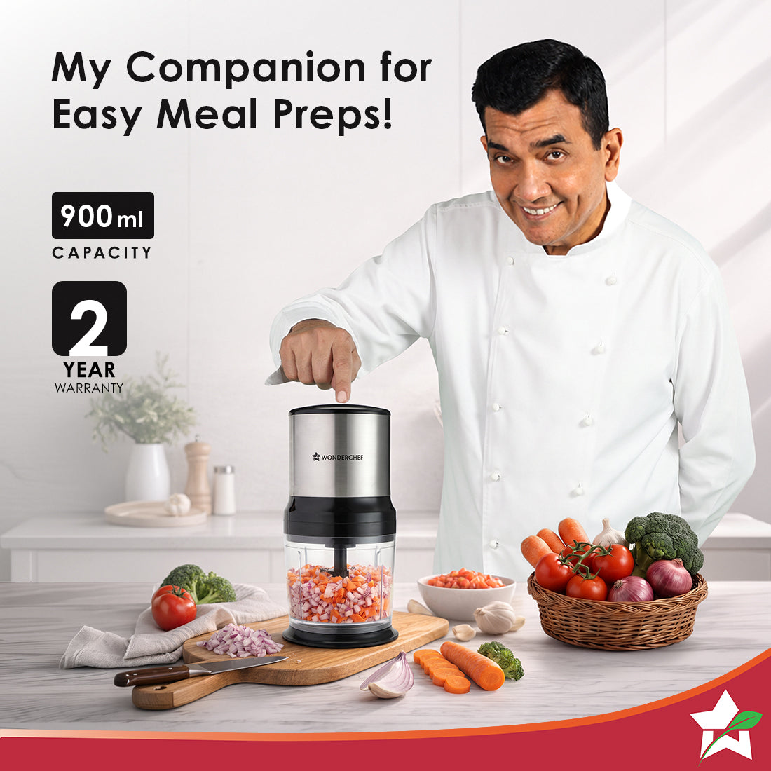 Wonderchef Inox Kitchen Vegetable Chopper, 350W Motor, Chopping/Mincing/Pureeing, Whisk Attachment for Whipping/Beating,