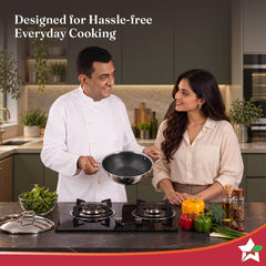 Wonderchef PremiumPro  Triply Stainless-steel Kadhai with Lid 24cm 2.7L for Kitchen, Toxin-free Non-stick HexaGlide Coat