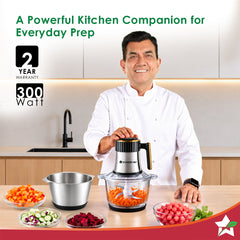 Wonderchef Maestro Neo Electric Chopper, Mincer, Peeler for Kitchen, 300W Motor, Sharp Stainless-steel Blades, Whisk and