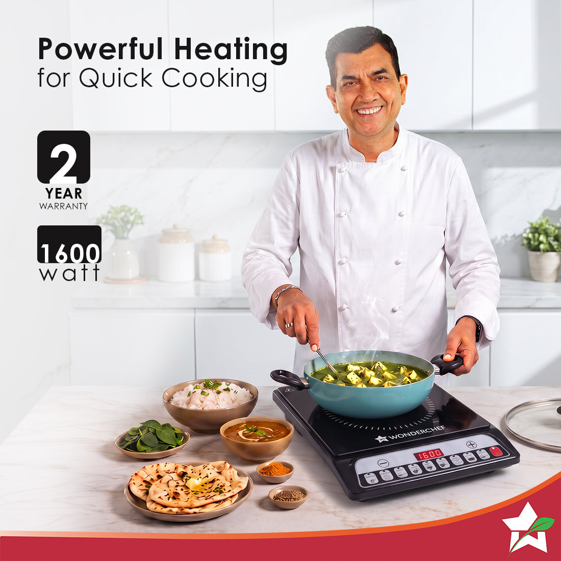 Wonderchef Vista Induction Electric Cooktop with Crystal Glass for Kitchens, 1600W, 8 Pre-set Functions, Keep Warm Funct