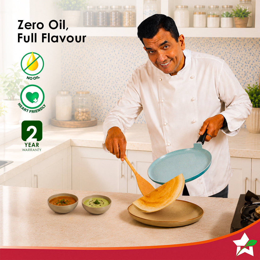 Wonderchef Vitalife Non-stick Dosa Tawa for Kitchen, 28cm, Non-toxic Coating, PFOA-Free, Cool-touch Handles, Scratch-res