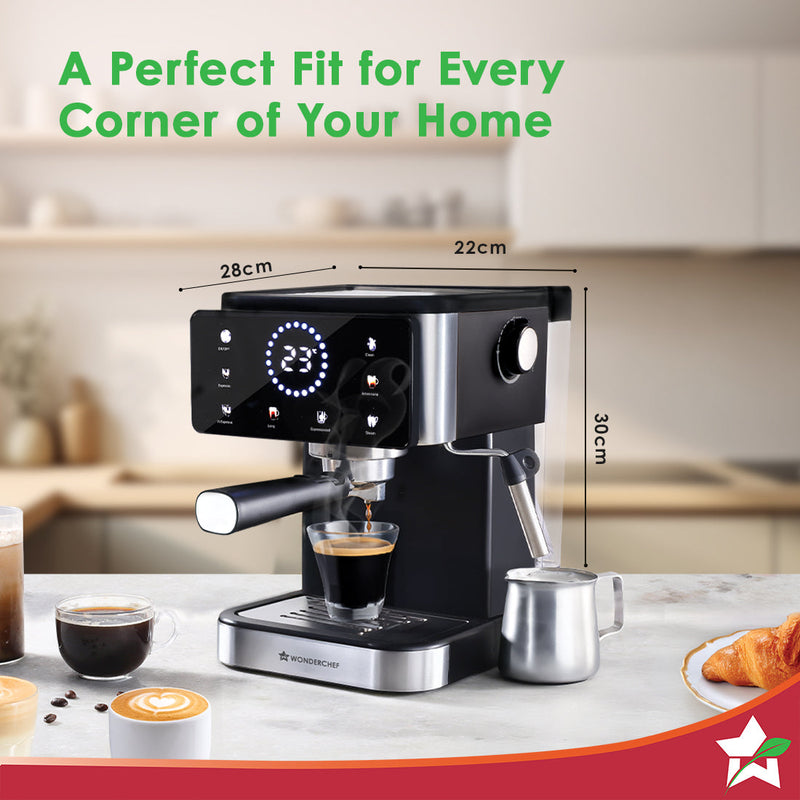 Wonderchef Rinaldi Espresso 20 bar Coffee Maker with Temperature Gauge | Espresso, Cappuccino, Latte, Mocha, Cold Coffee