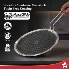 Wonderchef PremiumPro Triply Stainless-steel Roti Tawa 28cm for Kitchen, Toxin-free Non-stick HexaGlide Coating, Metal S