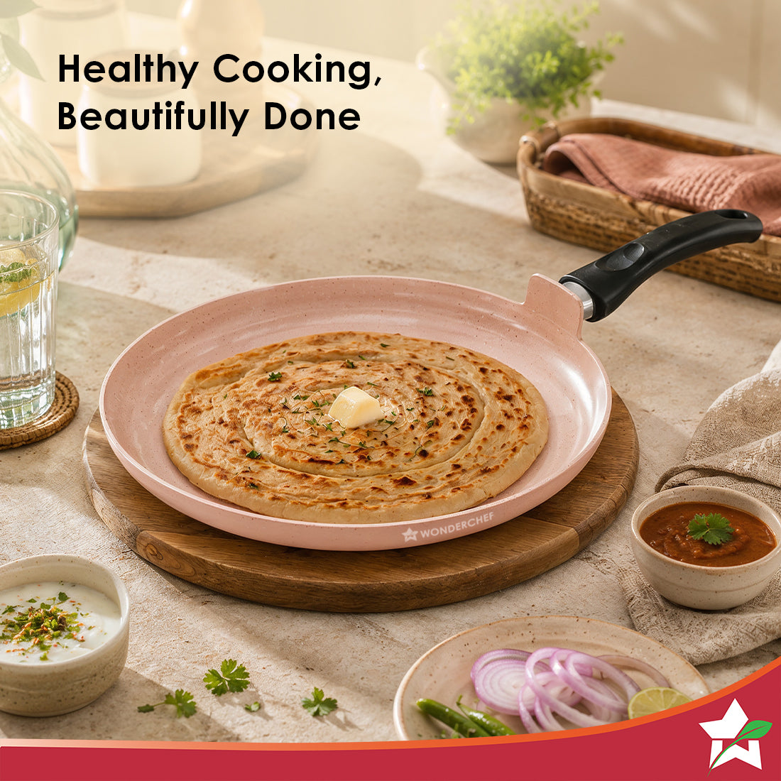Wonderchef Vitalife Non-stick Dosa Tawa for Kitchen, 28cm, Non-toxic Coating, PFOA-Free, Cool-touch Handles, Scratch-res