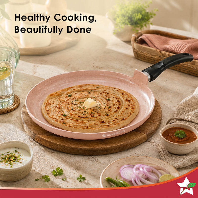 Wonderchef Vitalife Non-stick Dosa Tawa for Kitchen, 28cm, Non-toxic Coating, PFOA-Free, Cool-touch Handles, Scratch-res