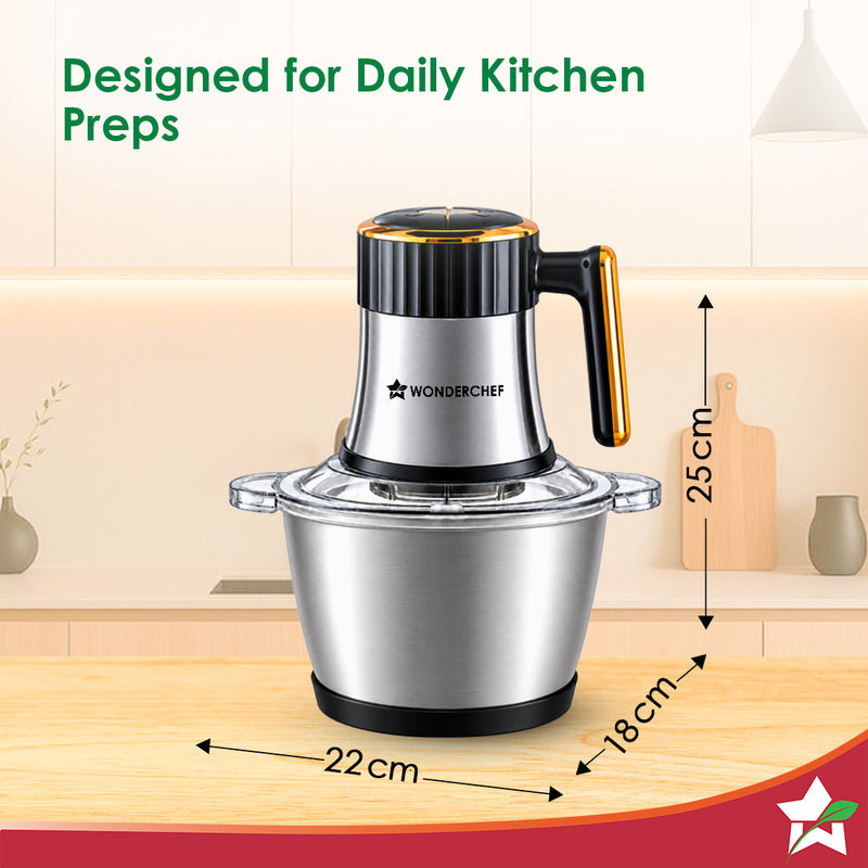 Wonderchef Maestro Neo Electric Chopper, Mincer, Peeler for Kitchen, 300W Motor, Sharp Stainless-steel Blades, Whisk and