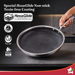 Wonderchef PremiumPro  Triply Stainless-steel Fry Pan 20cm 1L for Kitchen, Toxin-free Non-stick HexaGlide Coating, Metal