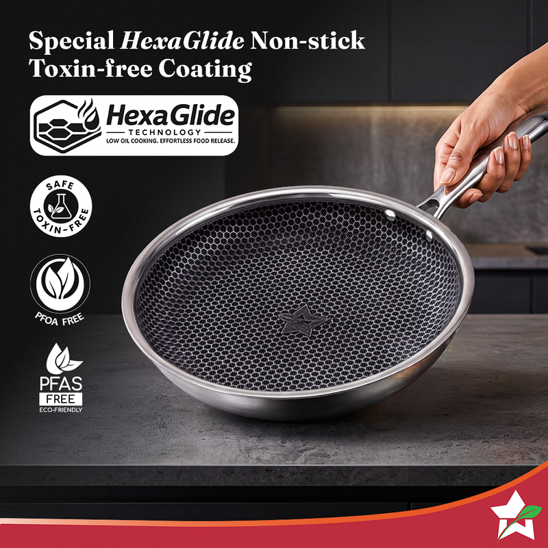 Wonderchef PremiumPro  Triply Stainless-steel Fry Pan 20cm 1L for Kitchen, Toxin-free Non-stick HexaGlide Coating, Metal
