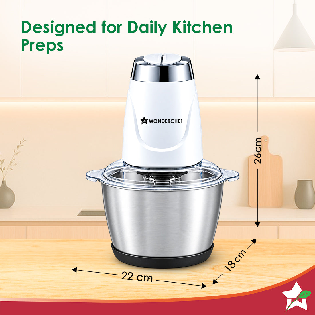 Wonderchef Maestro Electric Chopper and Mincer for Kitchen, 300W Motor, Sharp Stainless-steel Blades and Whisk Attachmen