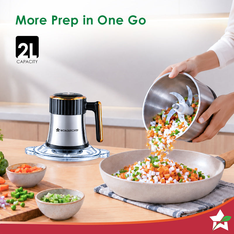 Wonderchef Maestro Neo Electric Chopper, Mincer, Peeler for Kitchen, 300W Motor, Sharp Stainless-steel Blades, Whisk and
