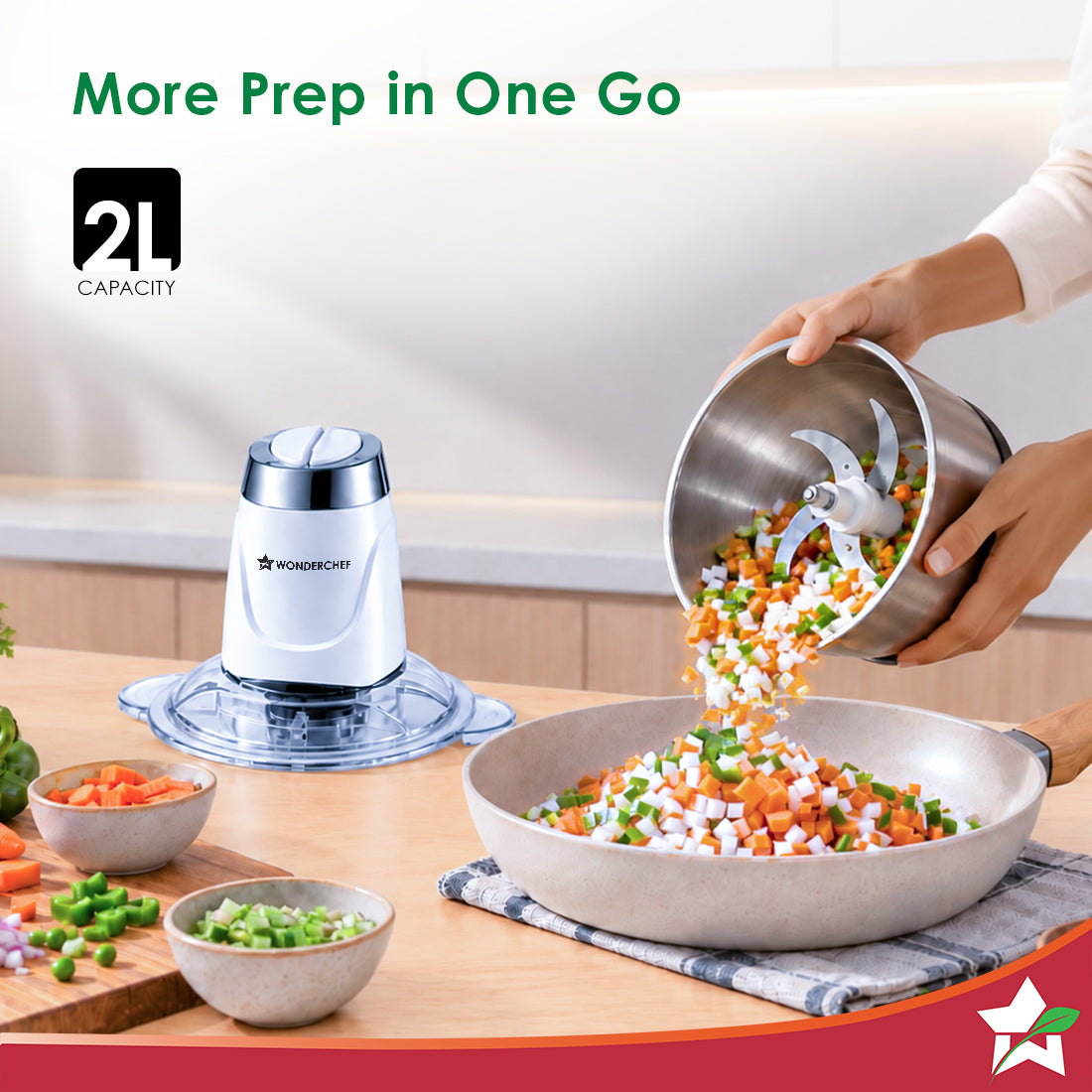Wonderchef Maestro Electric Chopper and Mincer for Kitchen, 300W Motor, Sharp Stainless-steel Blades and Whisk Attachmen